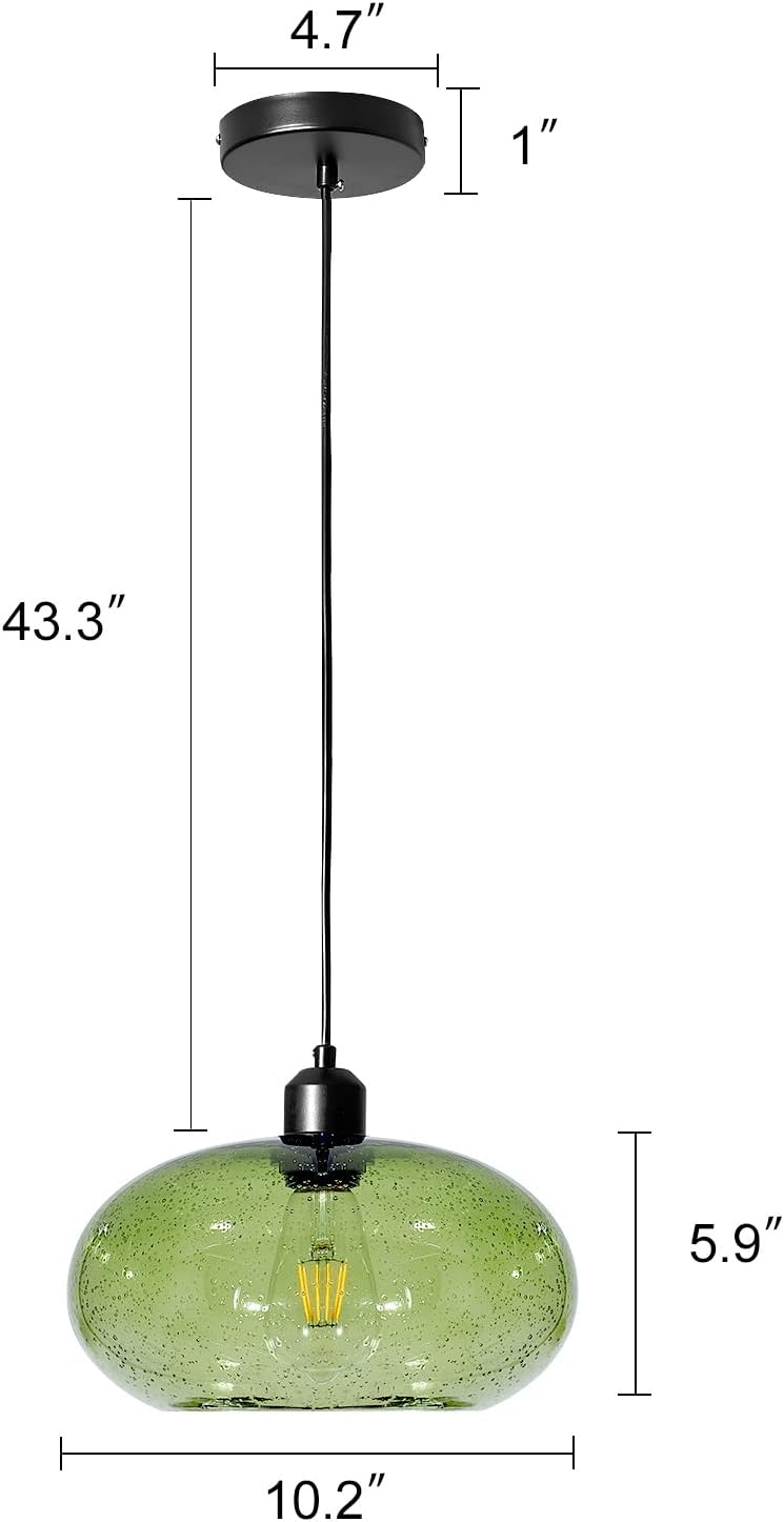 Modern Green Glass Dome Pendant Light Fixture