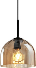 Black Ribbed Amber Glass Pendant Light Fixture