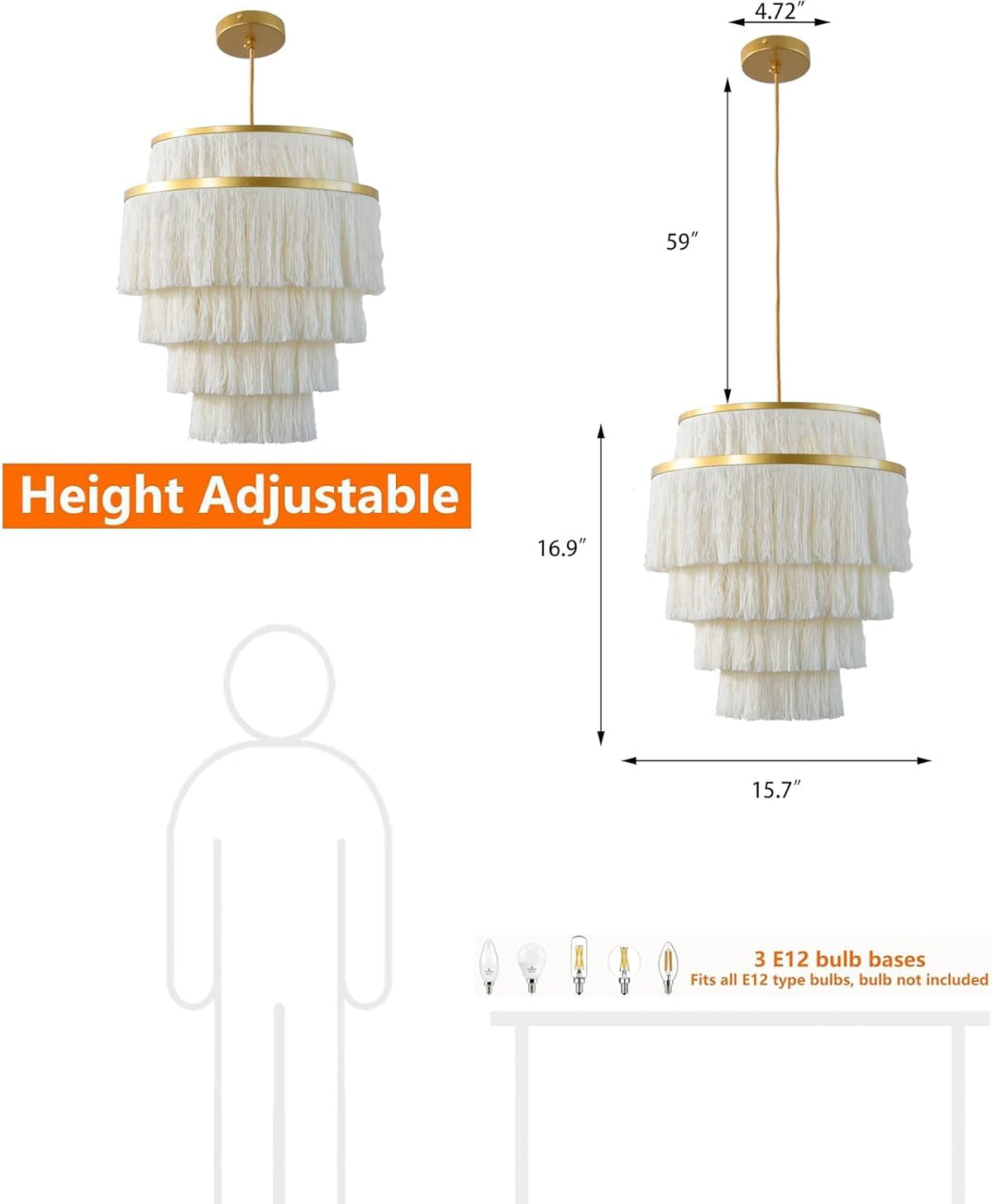 Boho Tassel Fringe Pendant Light Fixture