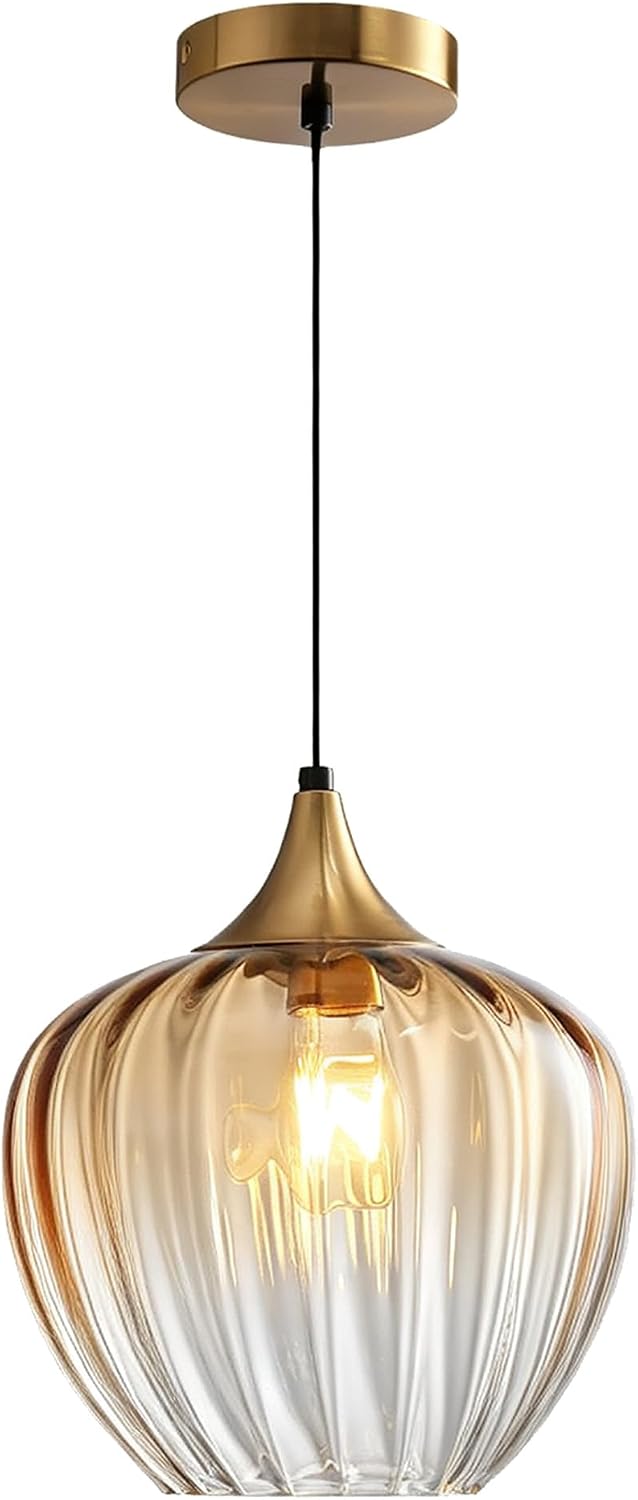 Amber Glass Kitchen Island Pendant Light Fixture