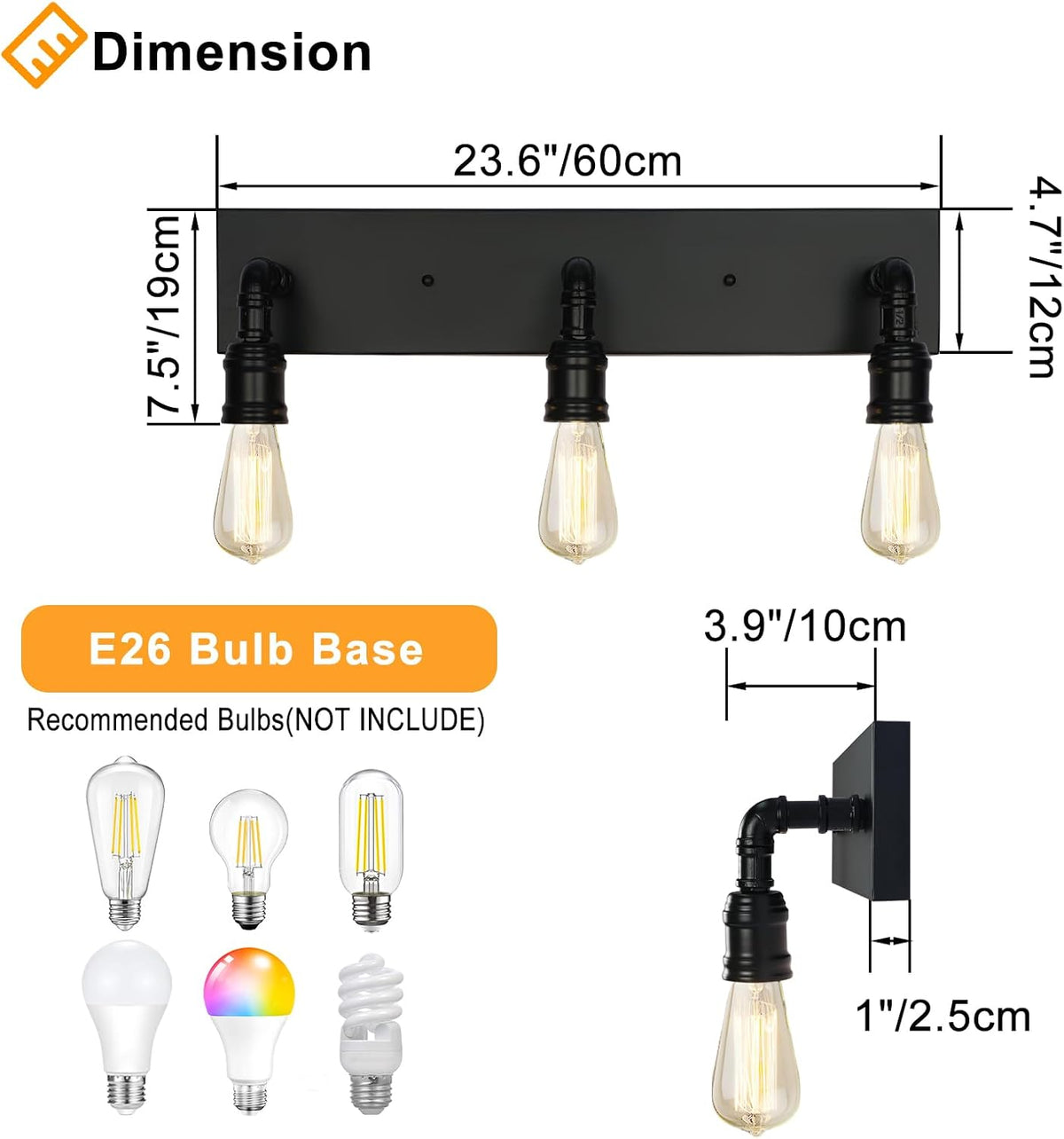 Farmhouse Industrial Pipe Bathroom Wall Sconce