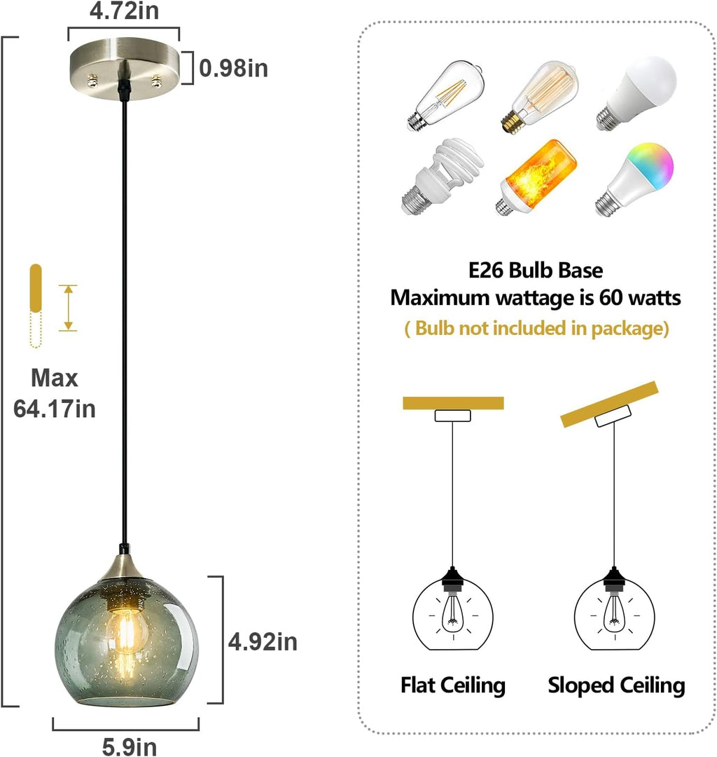 Modern Globe Glass Kitchen Pendant Light Fixture