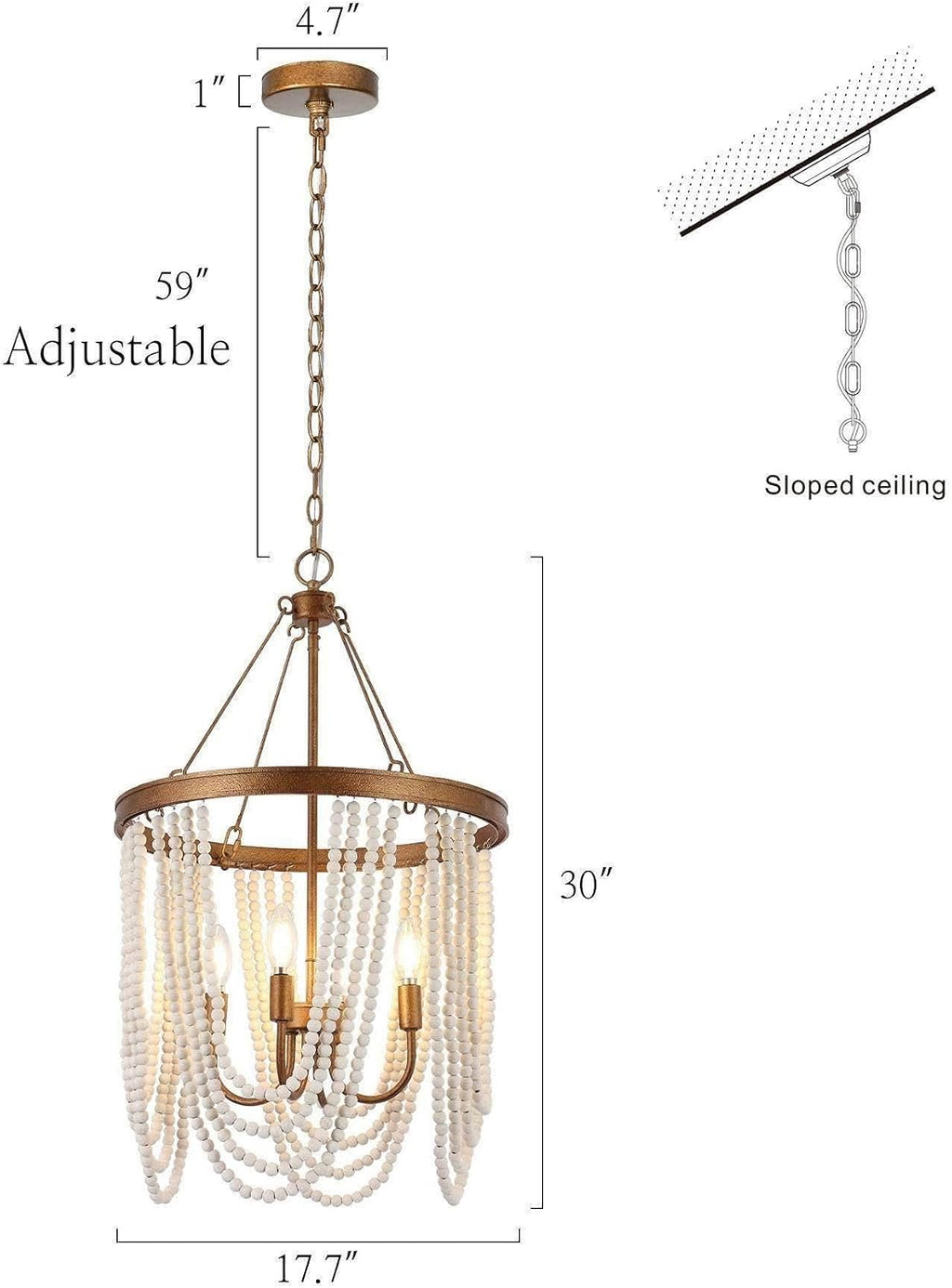 Boho Wood‑Beaded Gold Chandelier Light Fixture