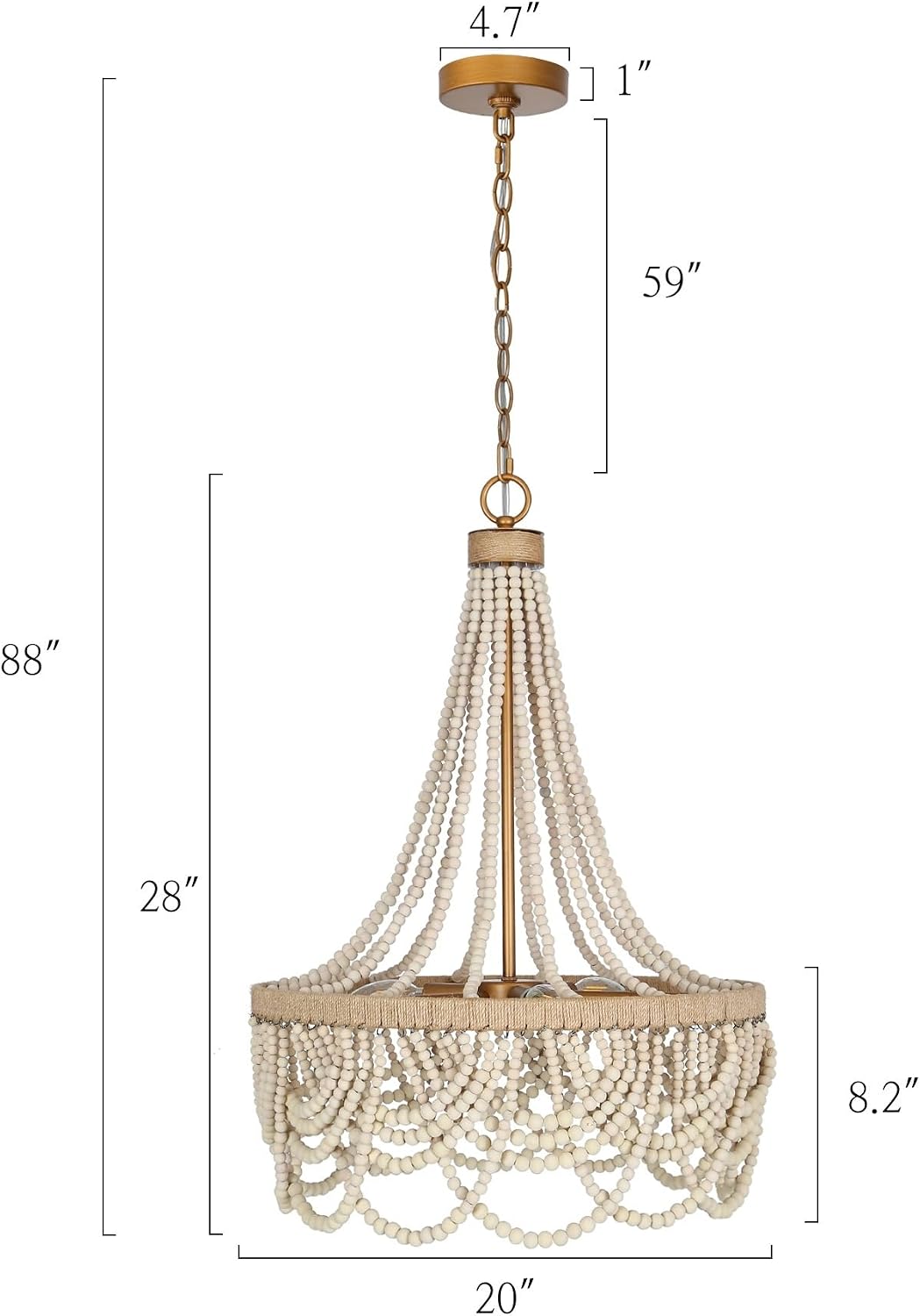 Boho Wood Beaded Ceiling Chandelier Light