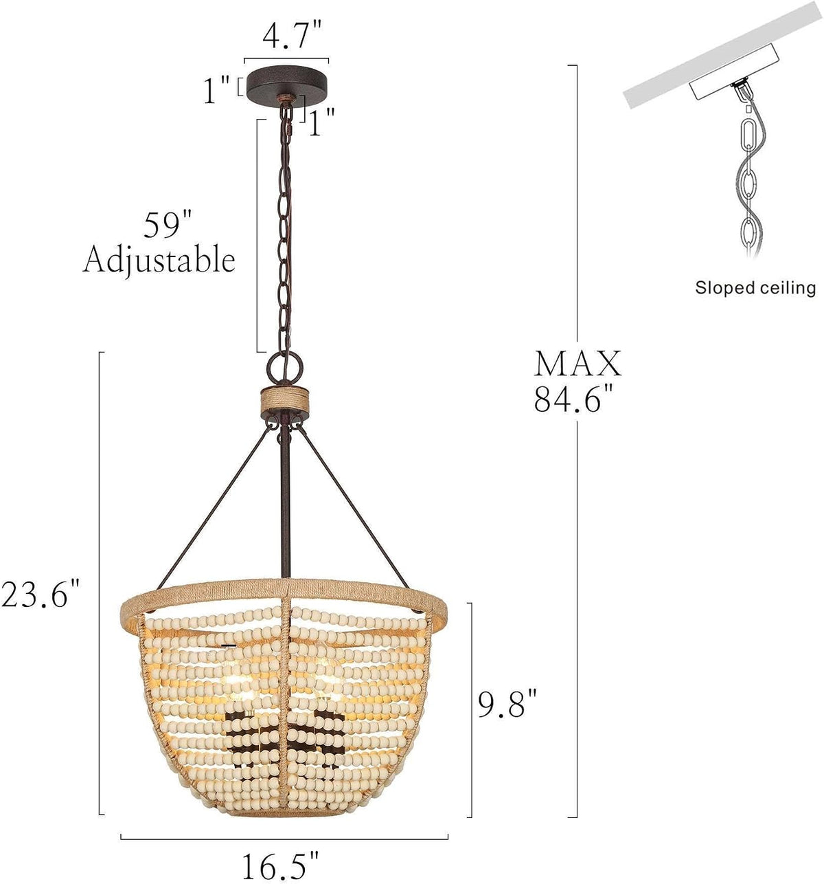 Boho Wood Beaded Farmhouse Chandelier Light
