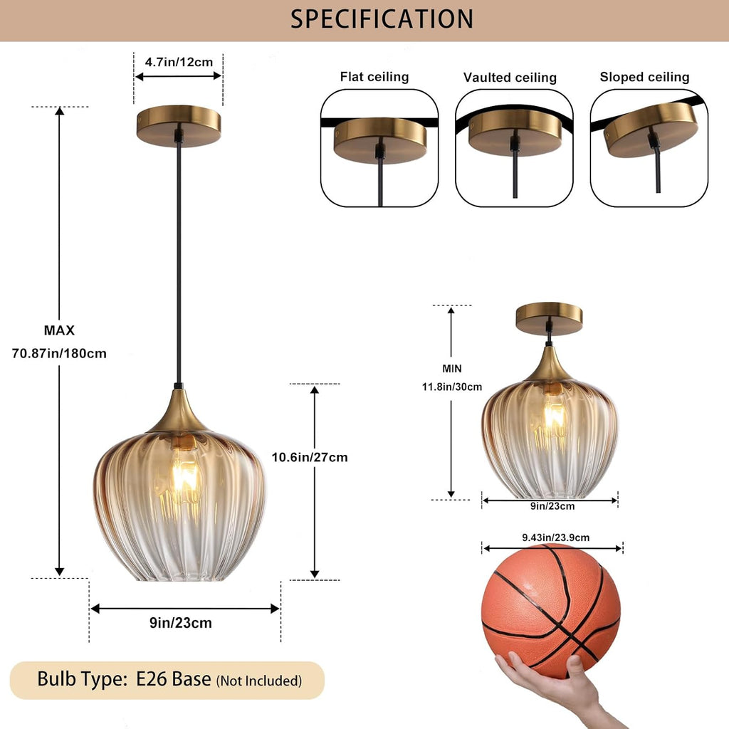 Amber Glass Kitchen Island Pendant Light Fixture