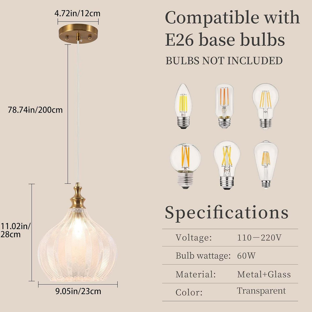 Retro Glass Hanging Pendant Light Fixture