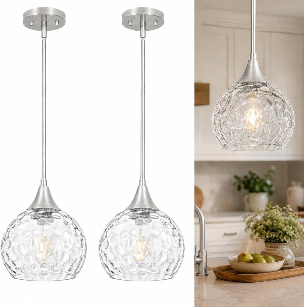 Brushed Nickel Glass Kitchen Pendant Light Fixture