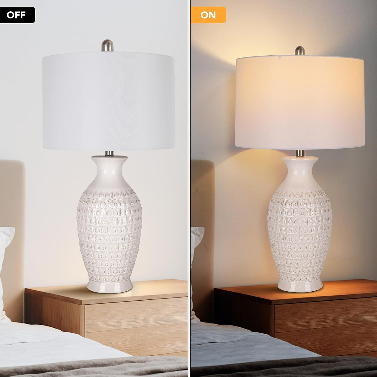 Modern Ceramic Table Lamp With Linen Shade