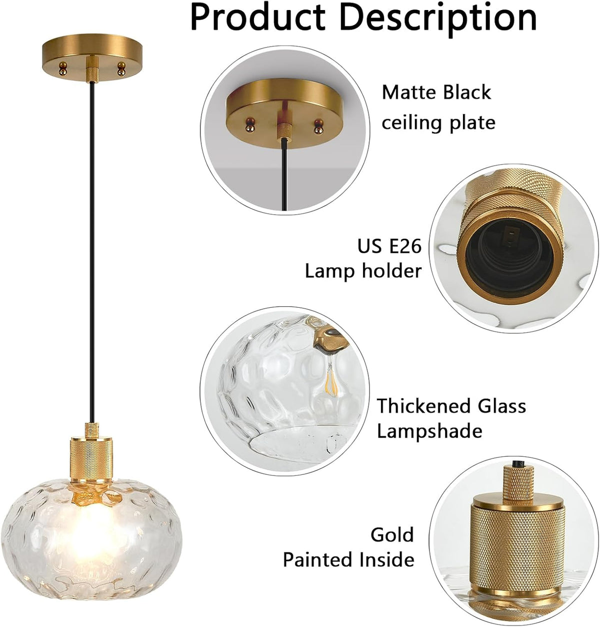 Adjustable Glass Kitchen Pendant Light Fixture