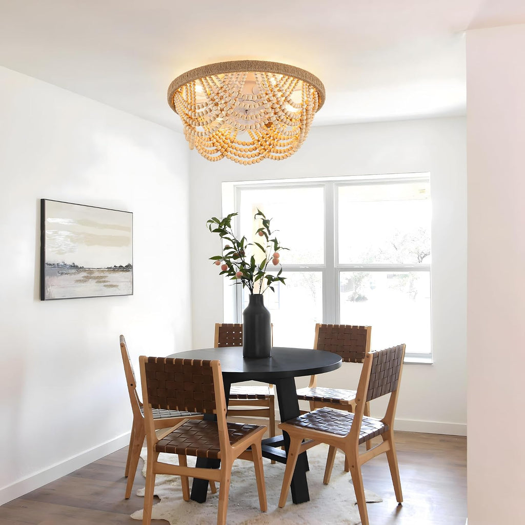 Boho Wood‑Beaded Ceiling Fan Light