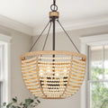 Boho Wood Beaded Farmhouse Chandelier Light