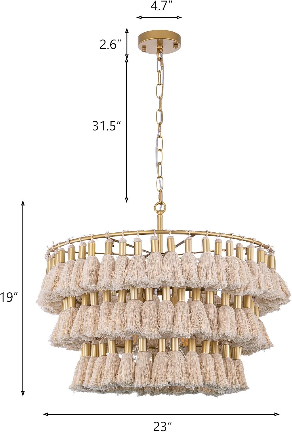 Boho Gold Fringe Chandelier Ceiling Light