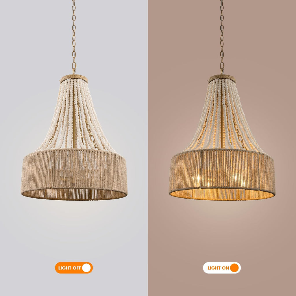 Farmhouse Wood Beaded Chandelier Light