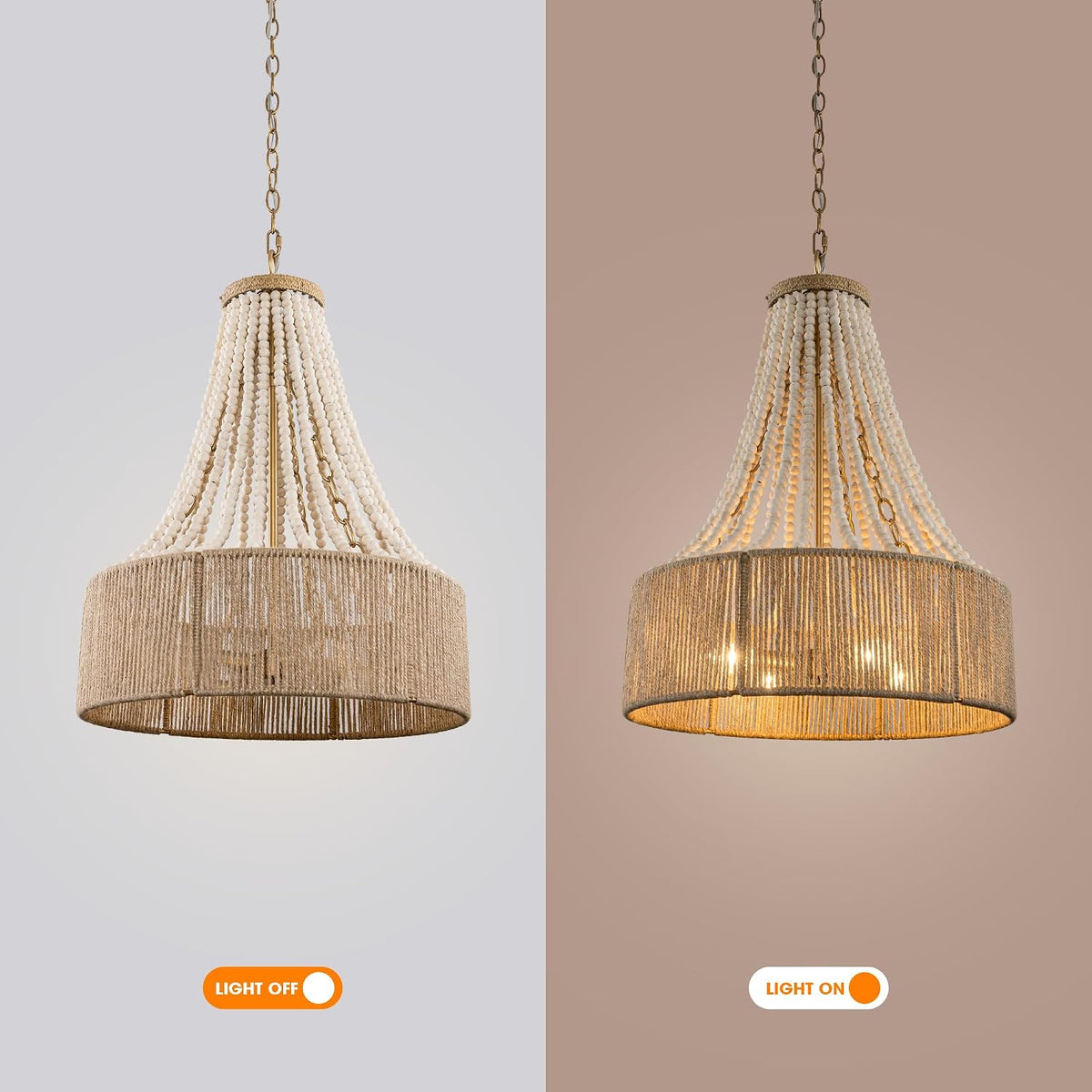 Farmhouse Wood Beaded Chandelier Light