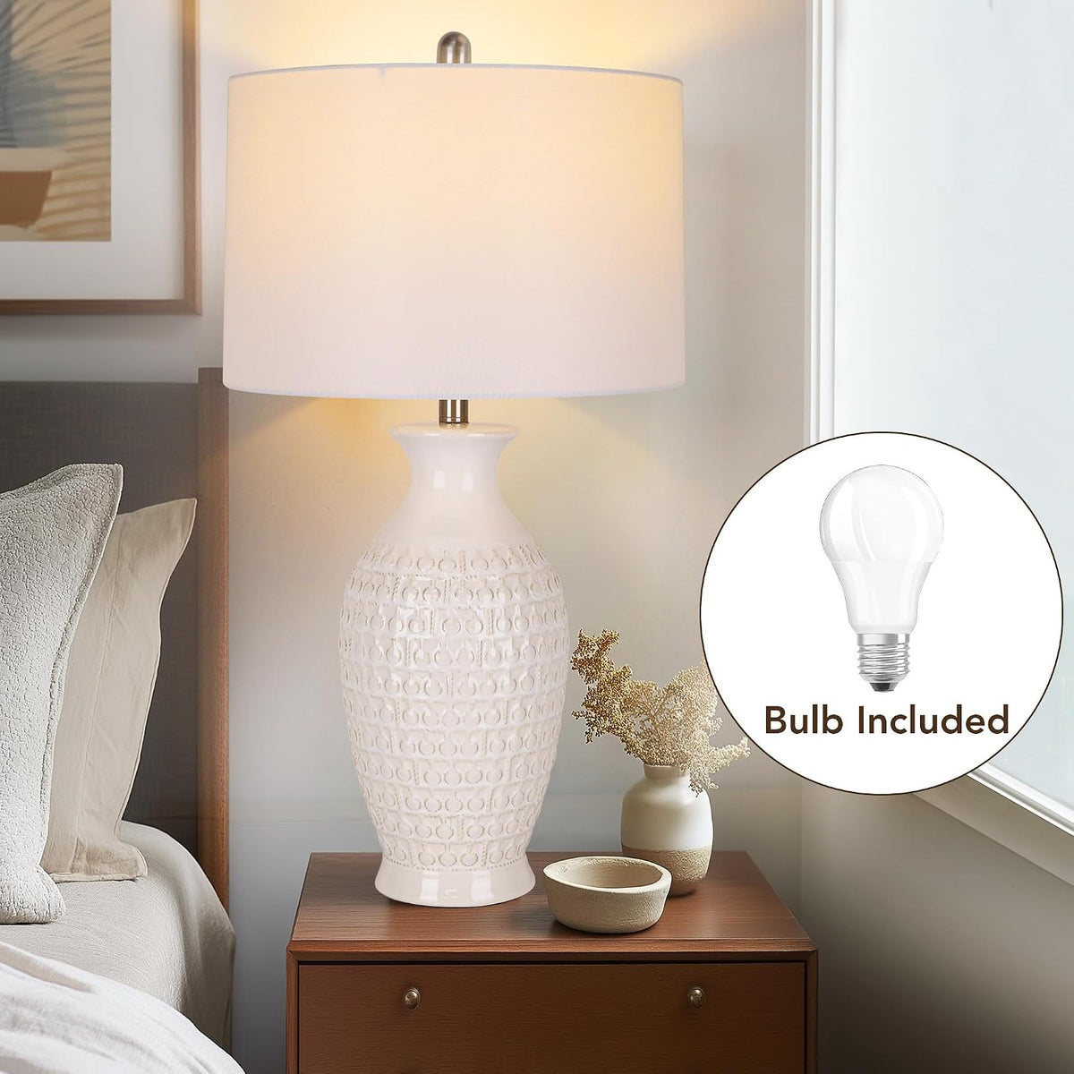 Modern Ceramic Table Lamp With Linen Shade