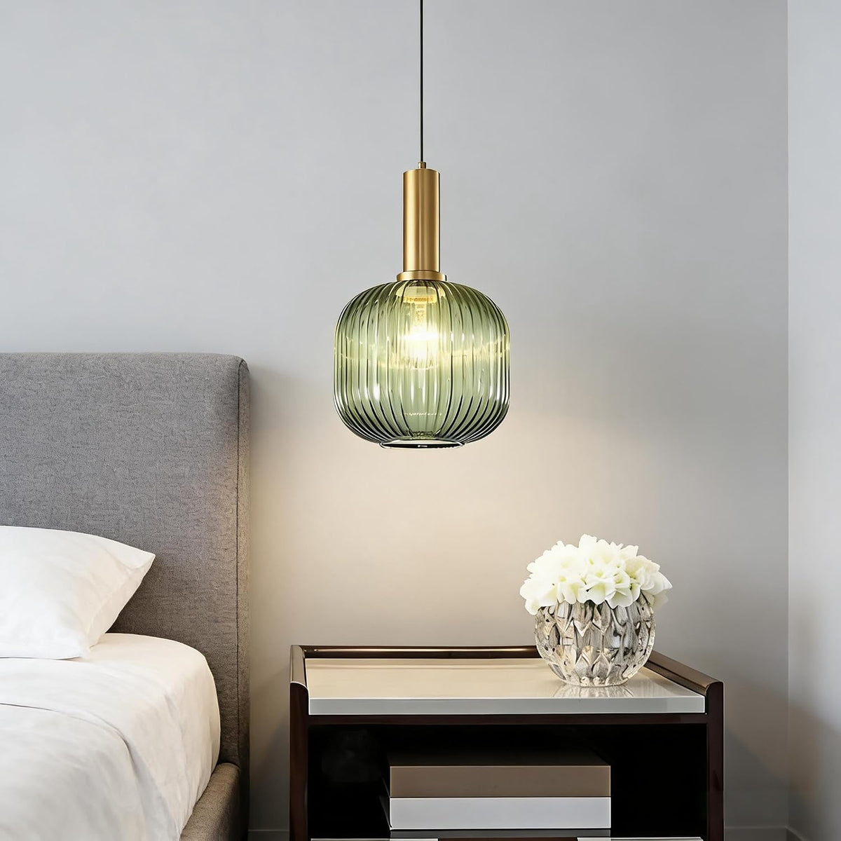 Modern Green Glass Plug‑in Pendant Light