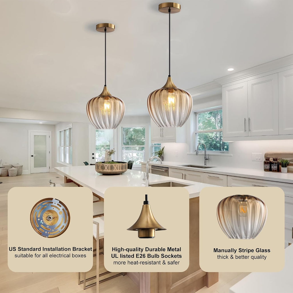 Amber Glass Kitchen Island Pendant Light Fixture