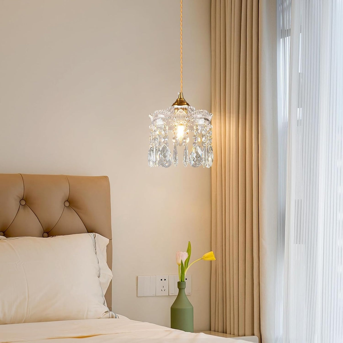 Vintage Brass Glass Pendant Light Fixture