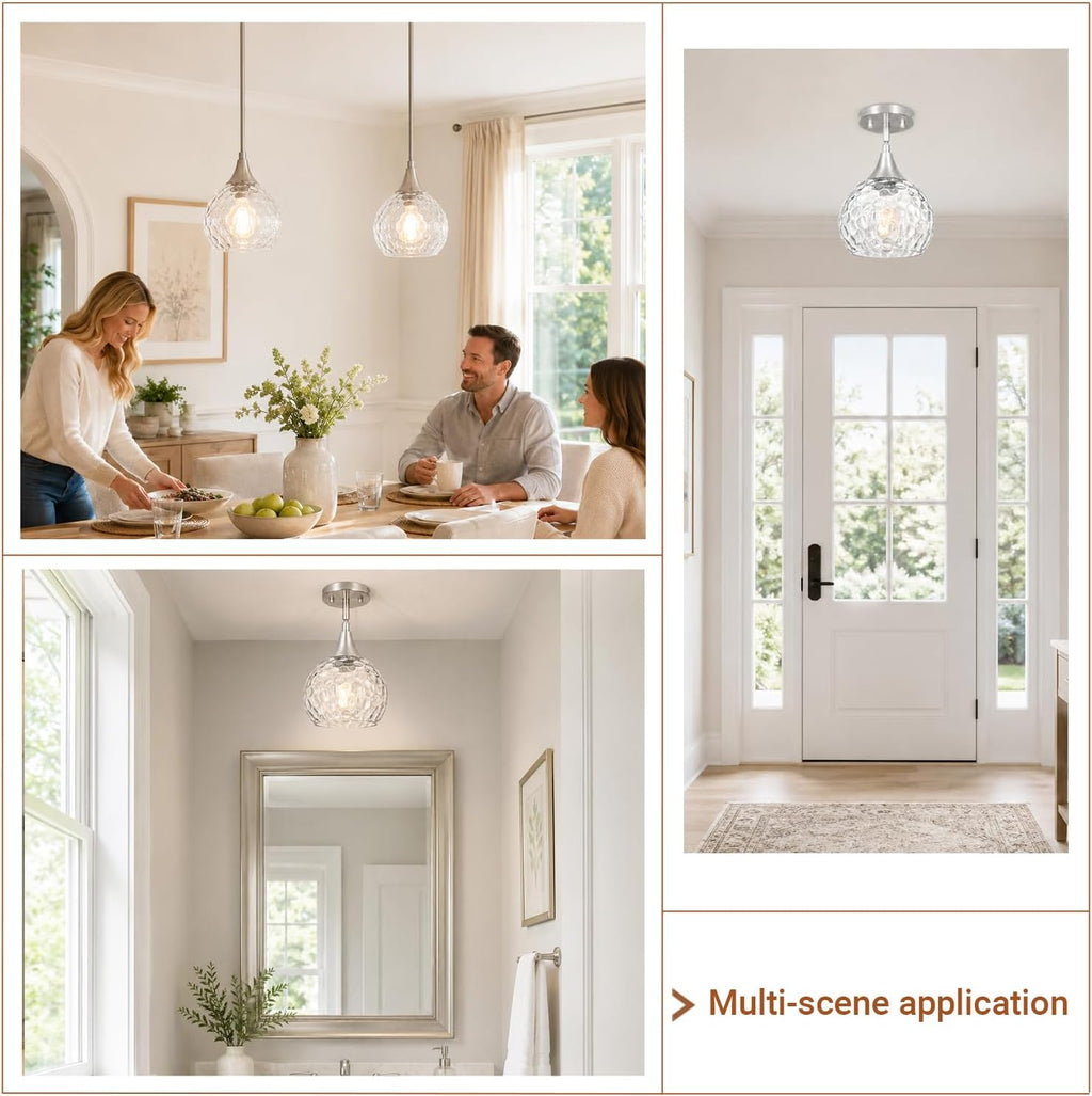 Brushed Nickel Glass Kitchen Pendant Light Fixture