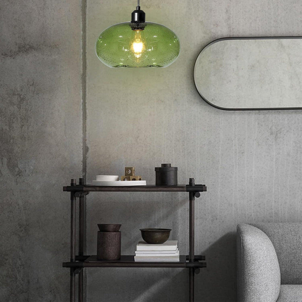 Modern Green Glass Dome Pendant Light Fixture