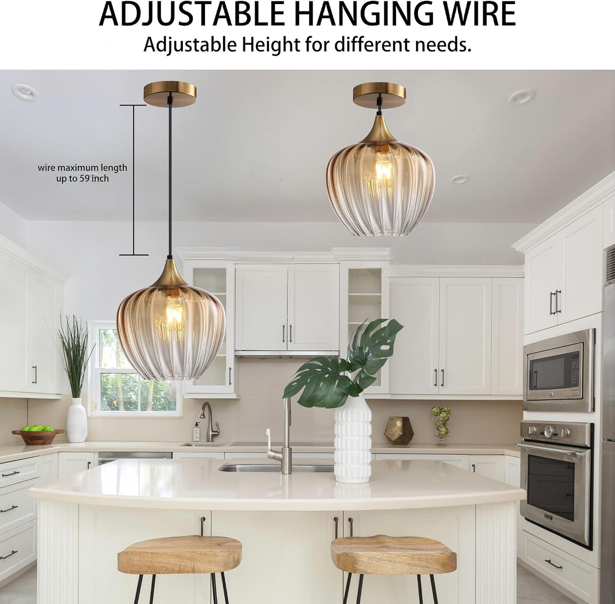 Amber Glass Kitchen Island Pendant Light Fixture