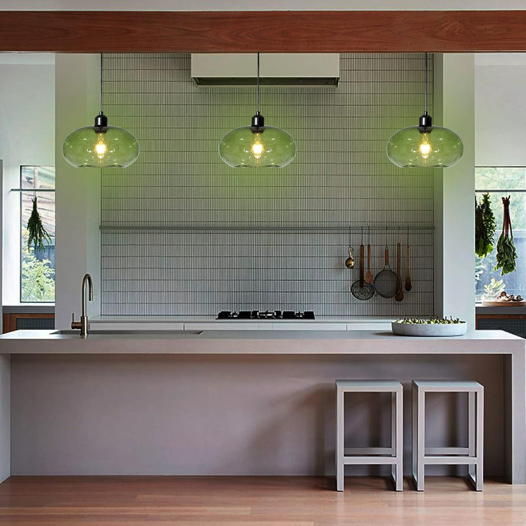 Modern Green Glass Dome Pendant Light Fixture