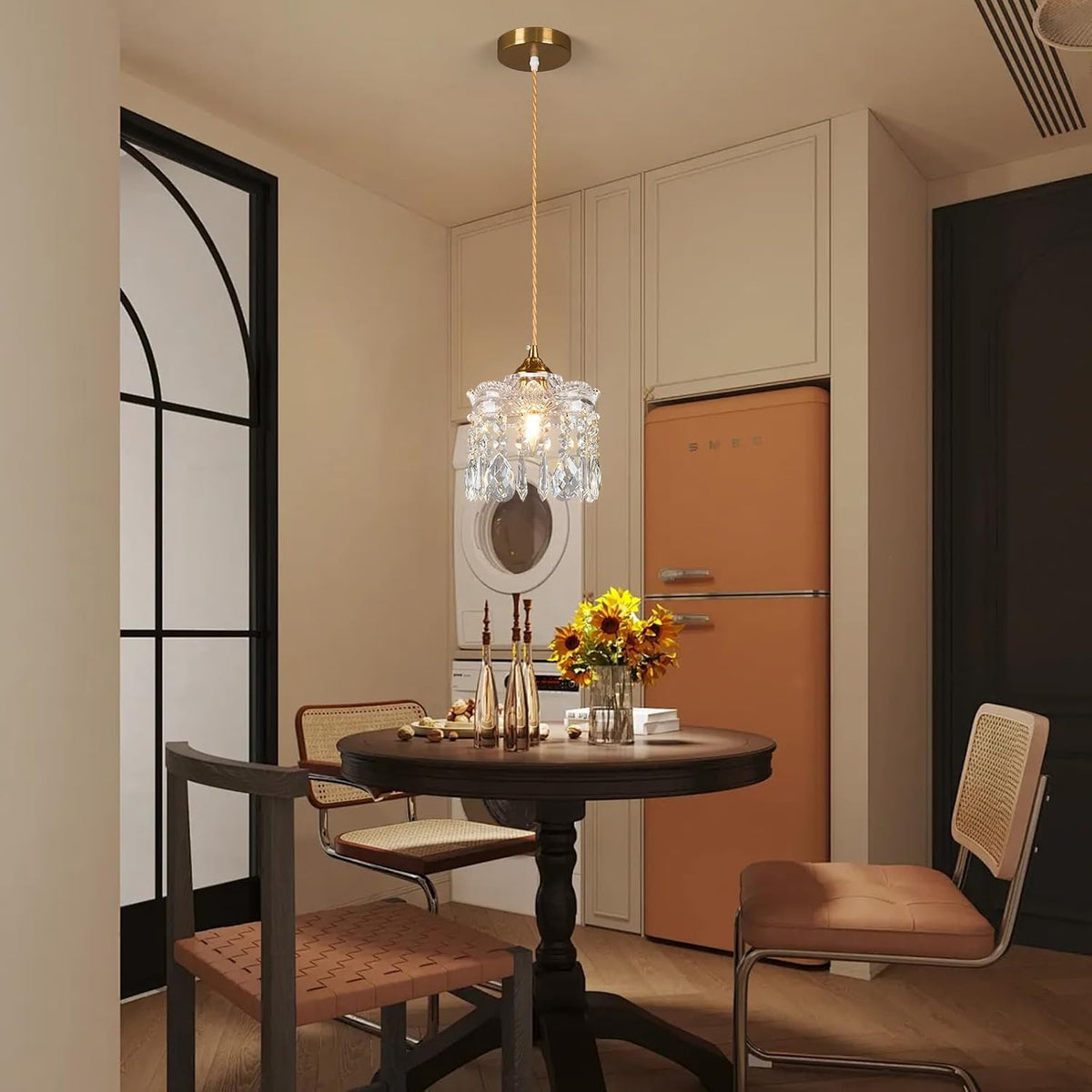 Vintage Brass Glass Pendant Light Fixture