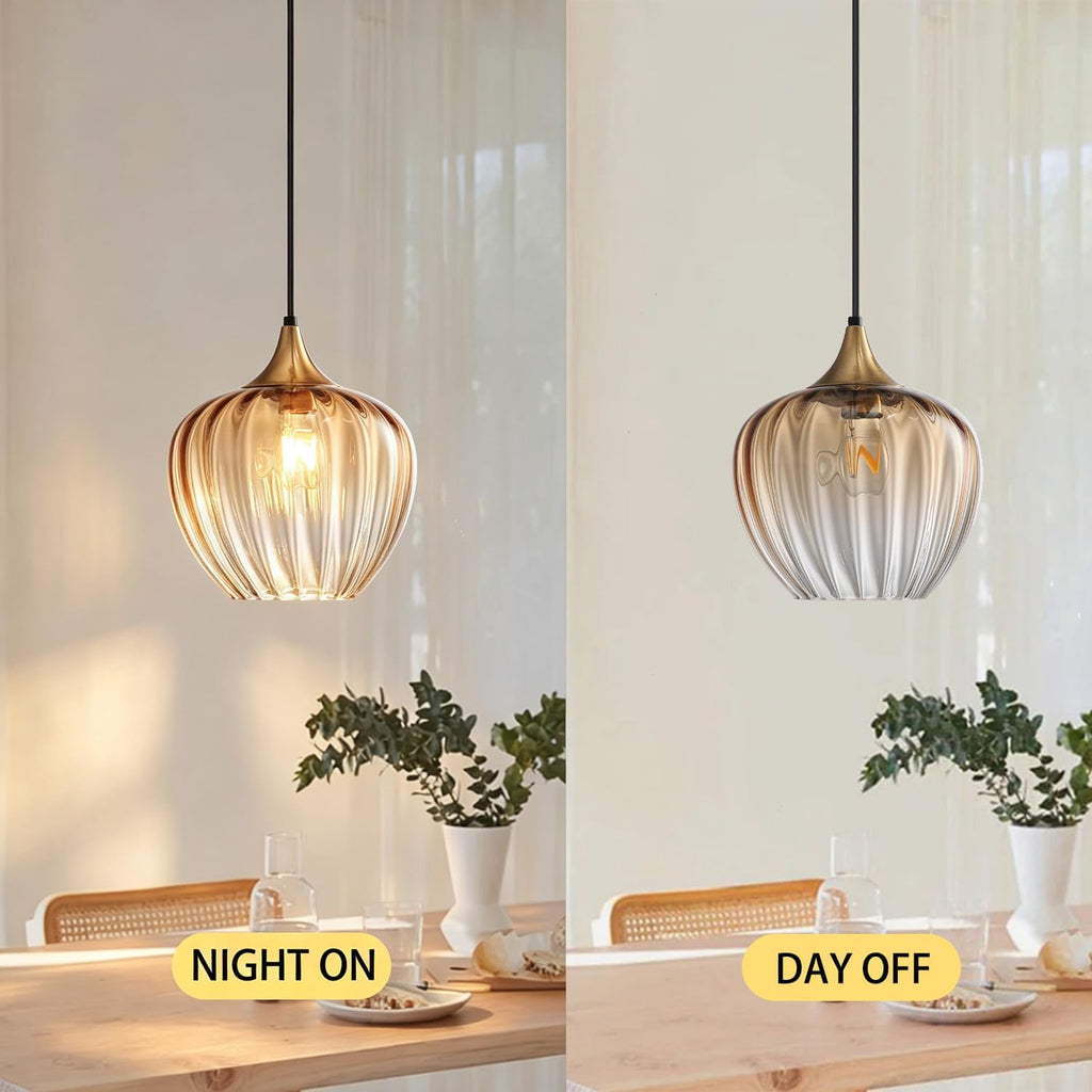 Amber Glass Kitchen Island Pendant Light Fixture