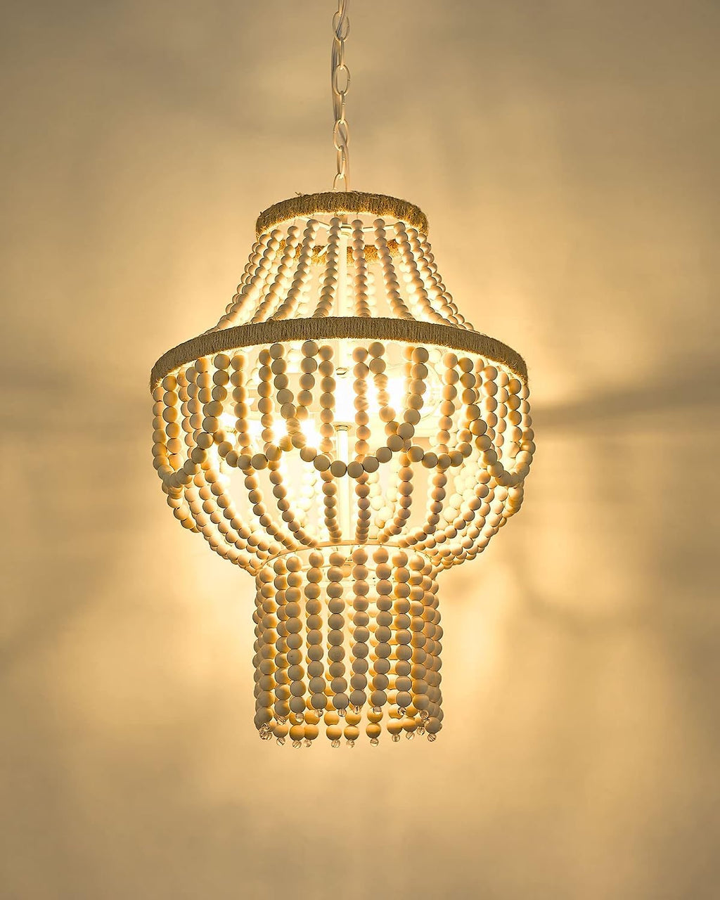 Boho Wood Beaded Pendant Chandelier Light