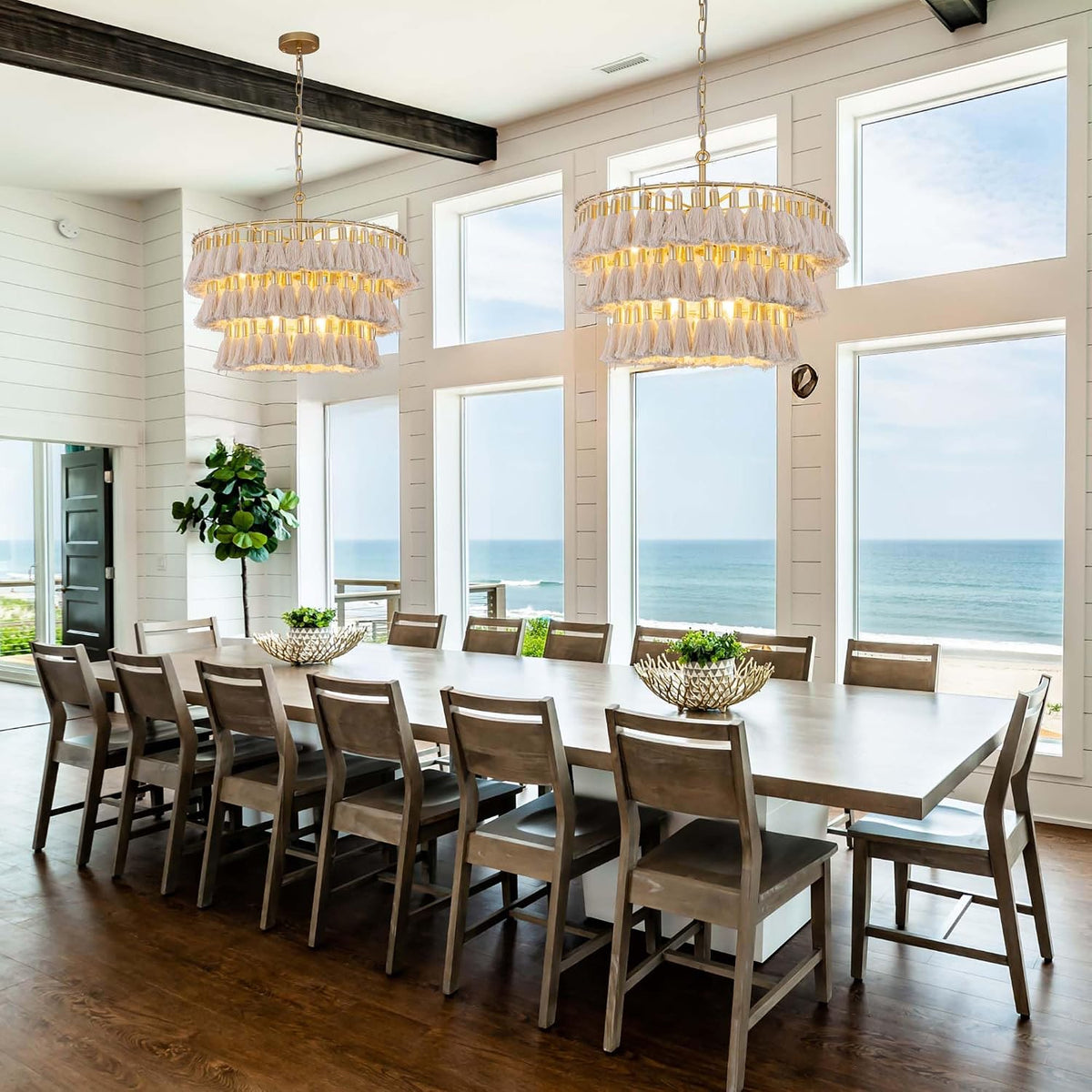 Boho Gold Fringe Chandelier Ceiling Light