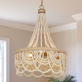 Boho Wood Beaded Ceiling Chandelier Light