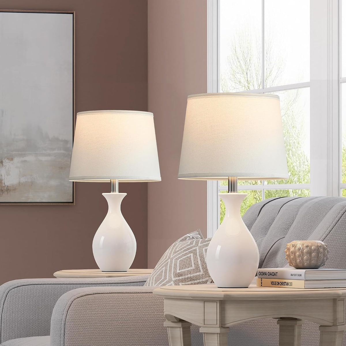Modern Ceramic Bedside Lamps Set Two