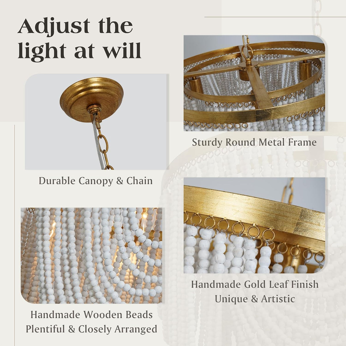 Boho Wood Beaded Entryway Chandelier Light