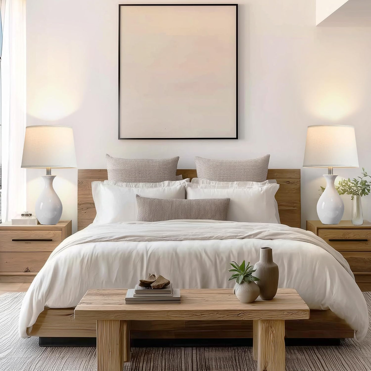 Modern Ceramic Bedside Lamps Set Two