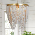 Boho Wood Beaded Entryway Chandelier Light