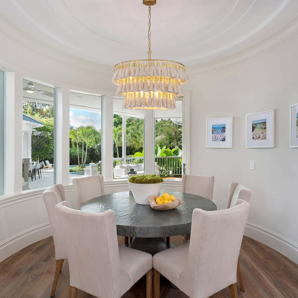 Boho Gold Fringe Chandelier Ceiling Light