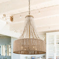 Farmhouse Wood Beaded Chandelier Light