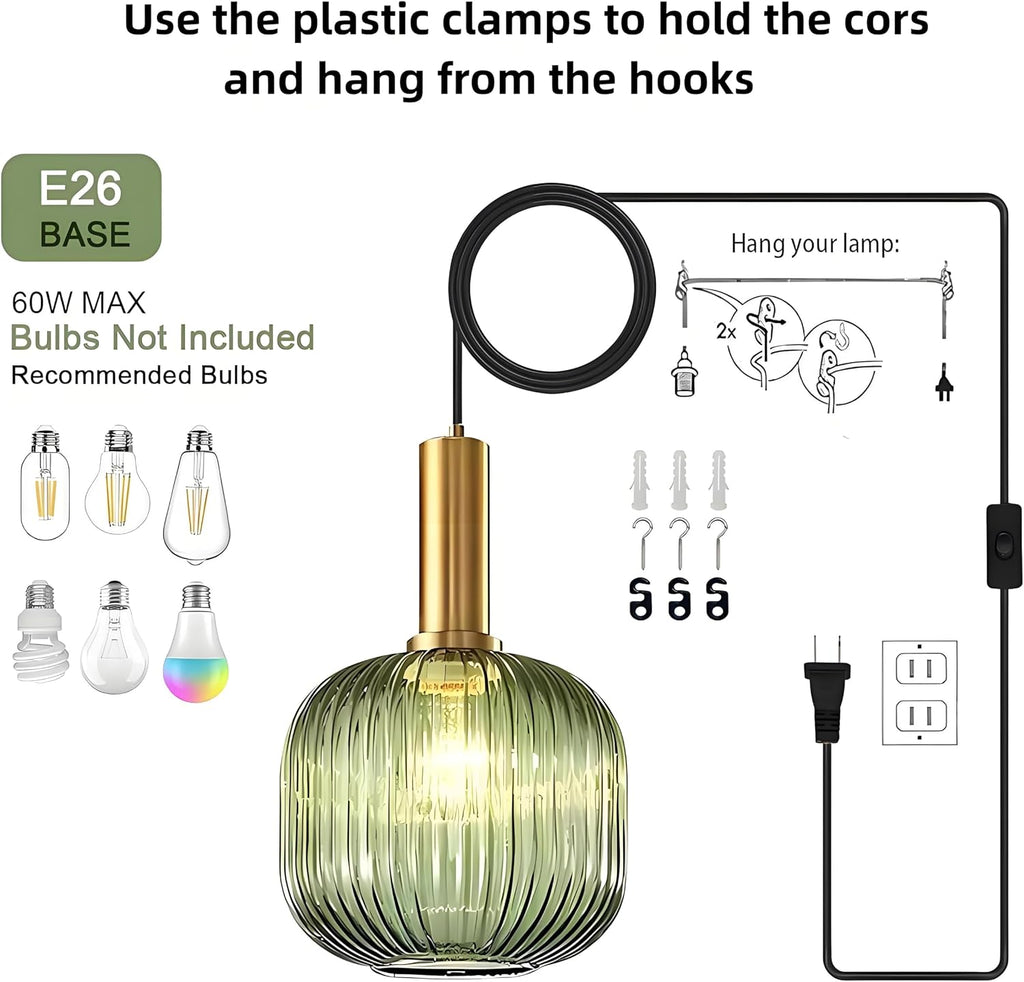 Modern Green Glass Plug‑in Pendant Light