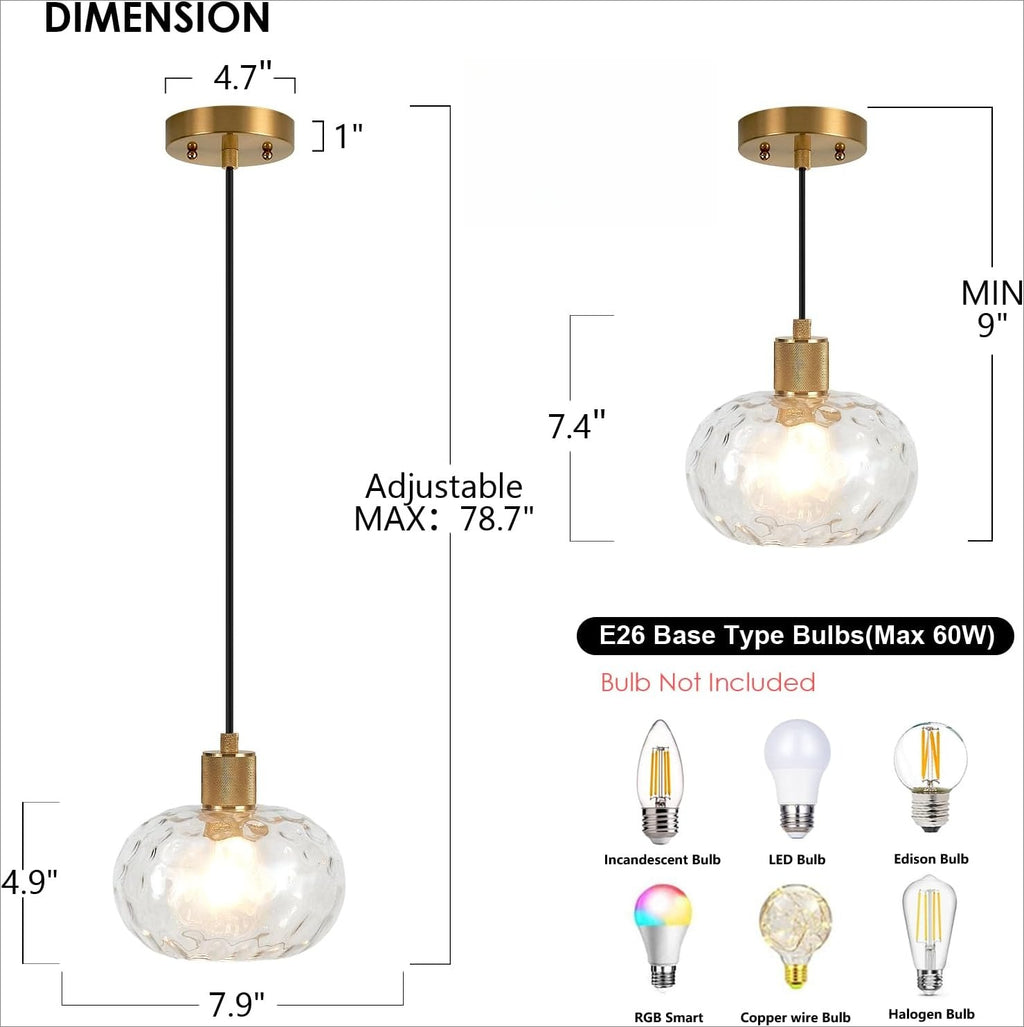 Adjustable Glass Kitchen Pendant Light Fixture