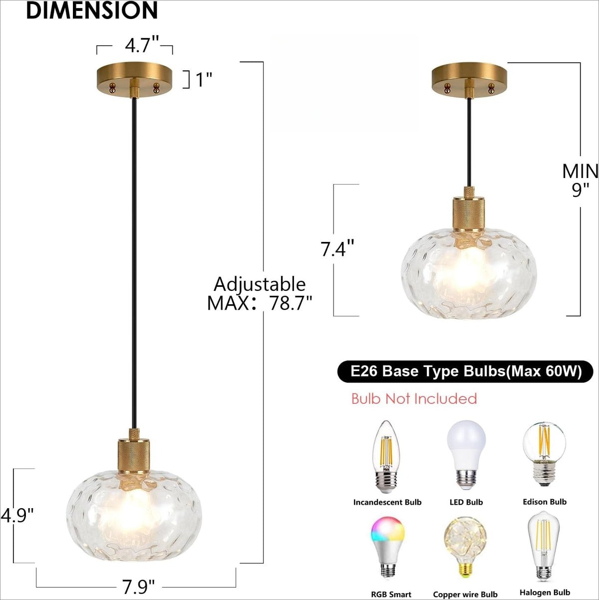 Adjustable Glass Kitchen Pendant Light Fixture